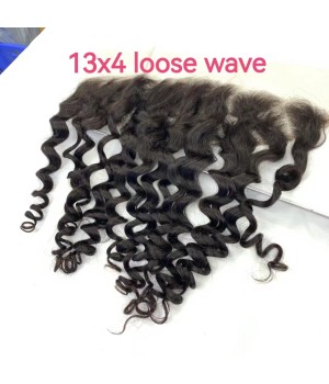 Human Hair Frontal 13x4 Closure Free Part Natural Color Curly Wave / Loose Wave / Deep Wave / Straight / Body Wave X02
